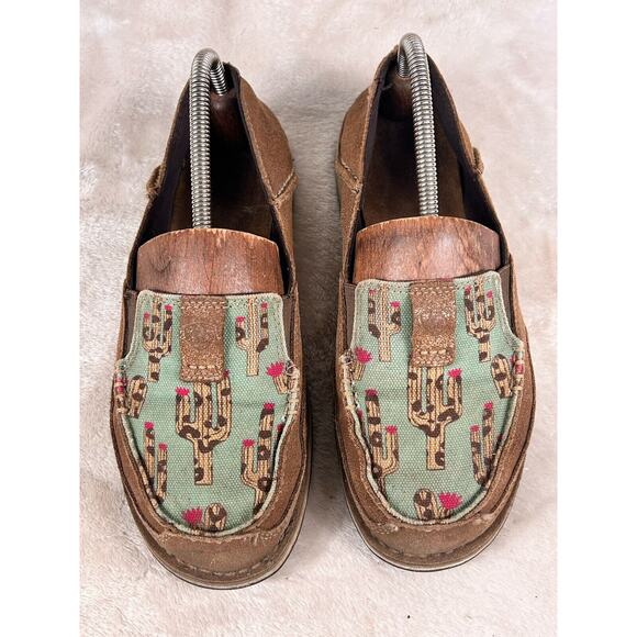 Ariat Brown Metallic Turquoise Cactus Cruiser Slip-On Casual Leather Shoes US 8B - Picture 5 of 7